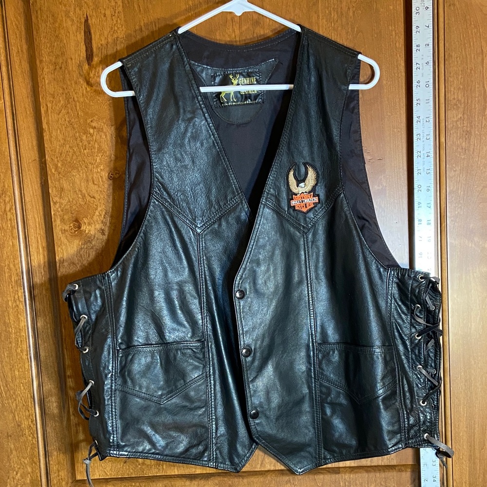 Harley Davidson Genuine Leather Made In Mexico Black Leather Vest Mens XL